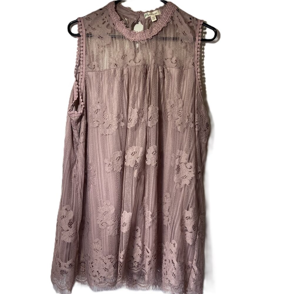 Paper + Tee Women’s 3X Mauve (Pink/Lavender) Lace Sleeveless Top/Tunic
